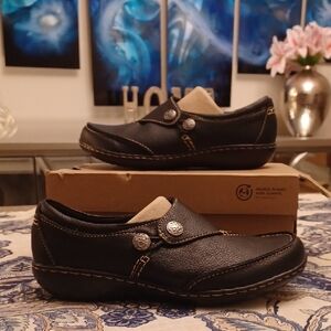 CLARKS ASHLAND LANE Q BLACK WOMEN'S SZ 6.5 WIDE WIDTH SHOES NWB